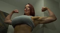 Muscular giantess eats tiny man in her kitchen