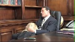 Big boobs blonde aline in stocking seduces boss for quickie sex on desk