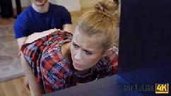 Stuck4k getting trapped behind the couch ended with a steamy session