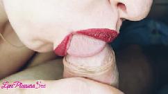 Perfect blowjob from sexy red lips