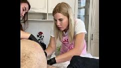 During a shaving lesson a client cumshot on my student