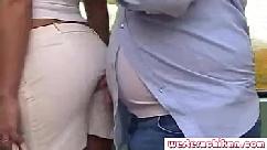 The best bus groping scene amazing business woman plays with groper