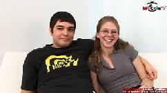 Skinny wife with glasses fucks a bbc infront of the cuckold