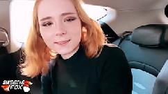 Redhead suck dick taxi driver and cum swallow in the car