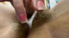 Big clit rubbing closeup masturbation amateur hairy pussy cumming