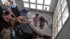 Spa bath three girls one guy orgy reverse gangbang interracial