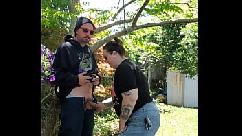 Outside public blowjob cum pouring out of her mouth