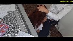 Redhead student swallows cum