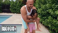 Violet gems gets a taste of jmac s cock by the pool before they go inside for a rough fuck session